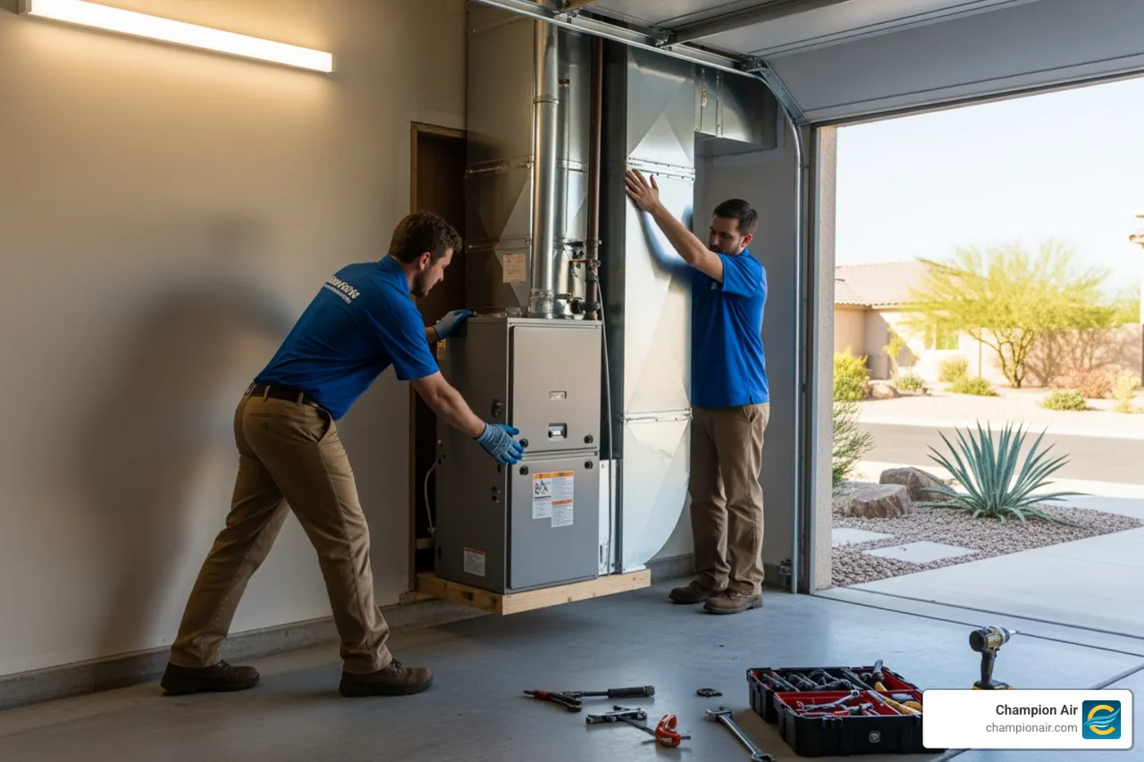Infographic showing 5 key signs your furnace needs replacement: 1) Age over 15 years, 2) Frequent costly repairs, 3) Rising energy bills without usage changes, 4) Uneven heating across rooms, 5) Strange noises like banging or rattling - furnace installation best in chandler, az Infographic showing 5 key signs your furnace needs replacement: 1) Age over 15 years, 2) Frequent costly repairs, 3) Rising energy bills without usage changes, 4) Uneven heating across rooms, 5) Strange noises like banging or rattling - furnace installation best in chandler, az