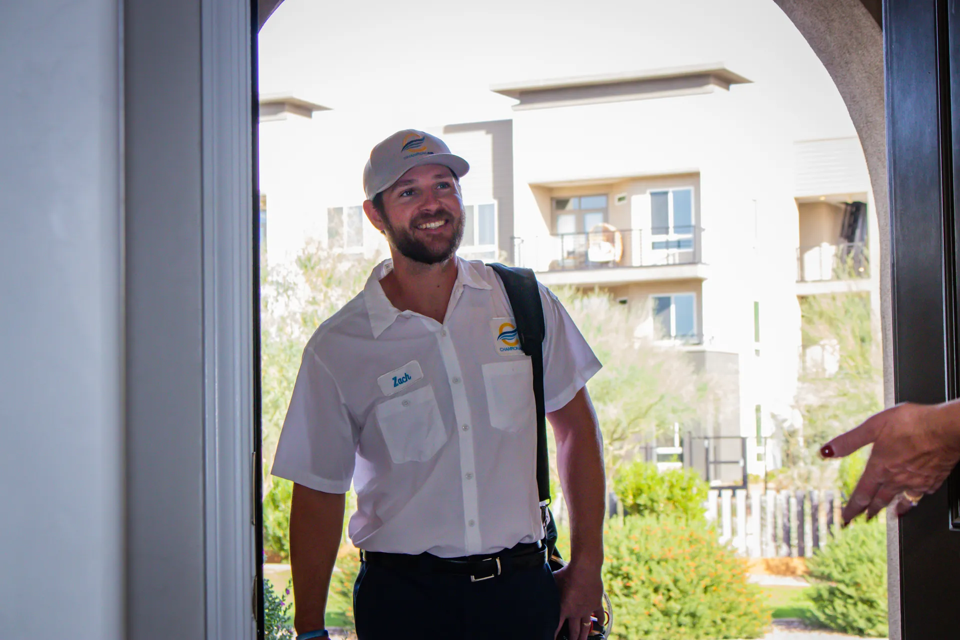 Champion Air technician arriving at a customer's home