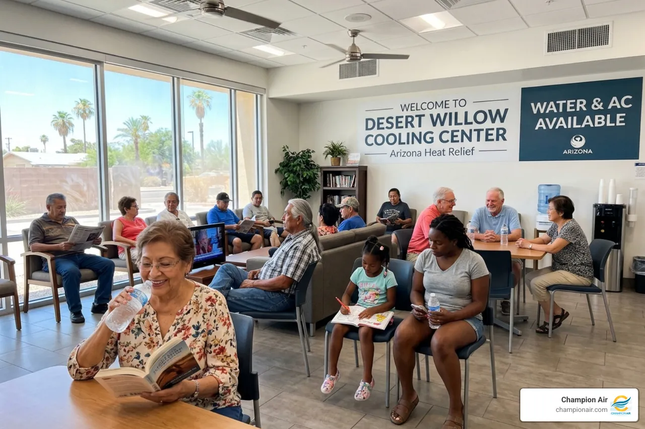 Resident utilizing a local cooling center for relief from the summer sun - how to stay cool during arizona heat waves Resident utilizing a local cooling center for relief from the summer sun - how to stay cool during arizona heat waves