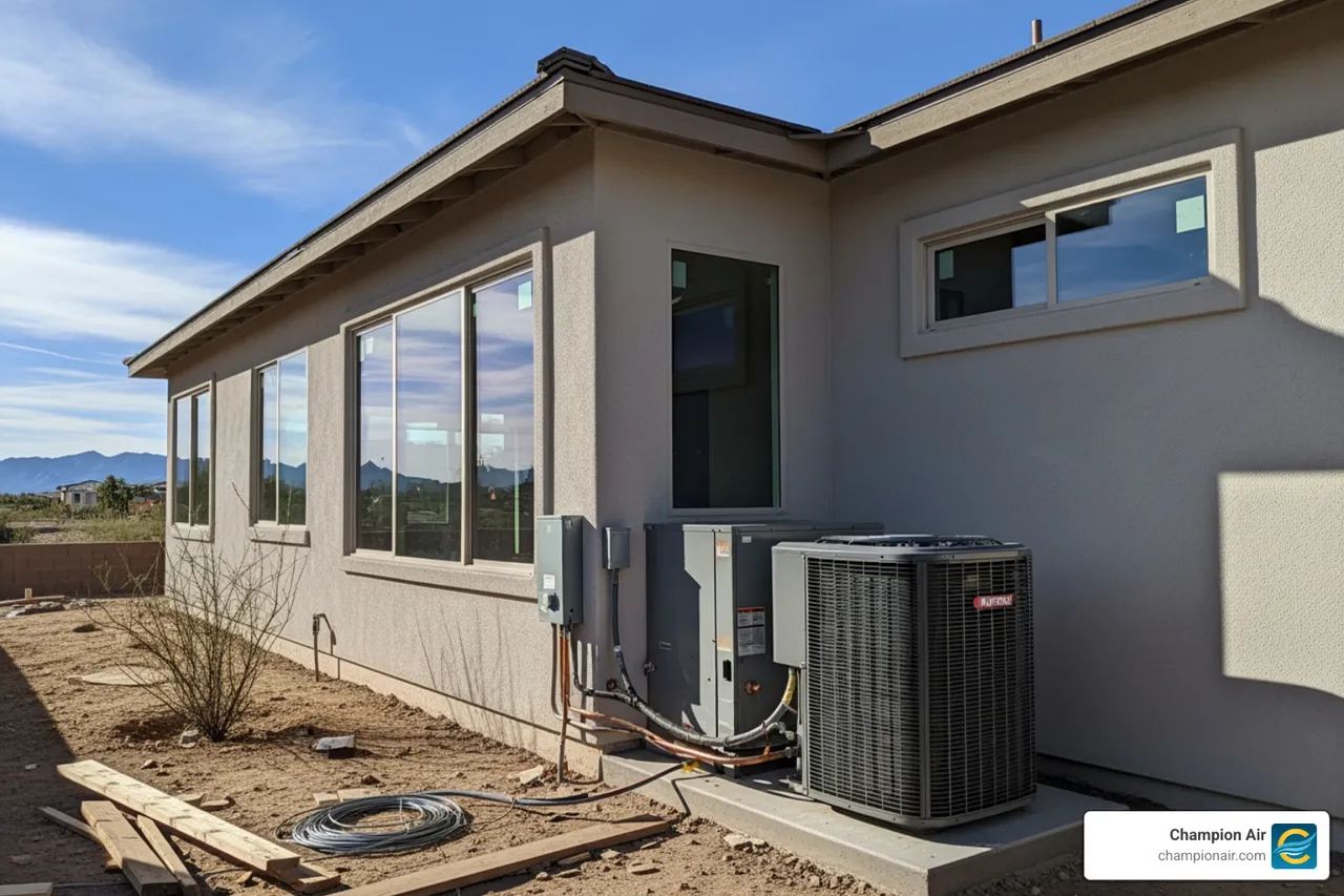 infographic showing how adding a 300 square foot room increases total home cooling load by approximately 3600 BTUs per hour in Phoenix climate, with arrows indicating heat gain from walls, windows, ceiling, and occupancy - home addition hvac in phoenix, az infographic showing how adding a 300 square foot room increases total home cooling load by approximately 3600 BTUs per hour in Phoenix climate, with arrows indicating heat gain from walls, windows, ceiling, and occupancy - home addition hvac in phoenix, az