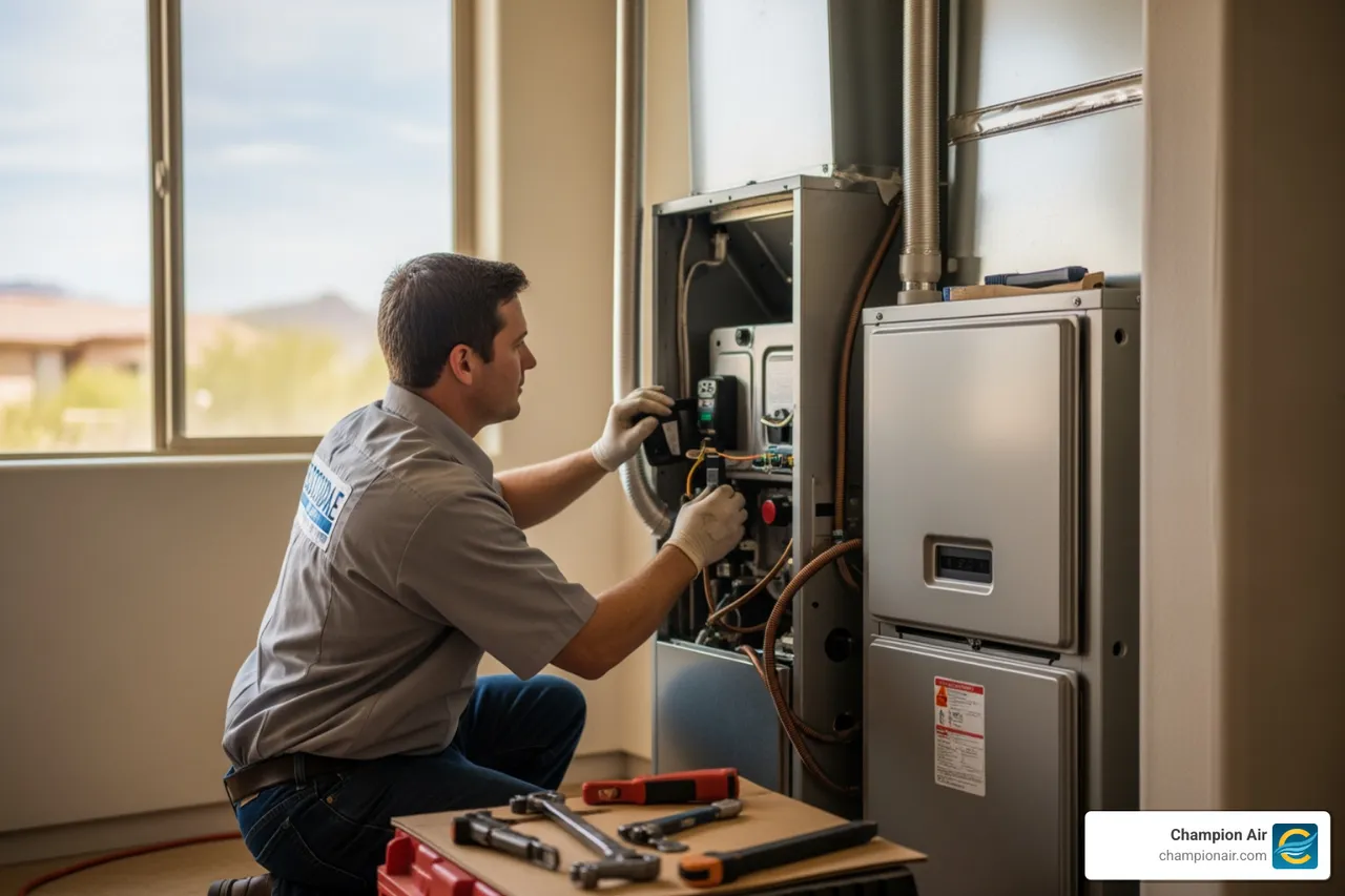 Infographic detailing key factors for furnace installation in Scottsdale, AZ, including signs for replacement, benefits of new systems, and importance of professional service - furnace installation in scottsdale, az Infographic detailing key factors for furnace installation in Scottsdale, AZ, including signs for replacement, benefits of new systems, and importance of professional service - furnace installation in scottsdale, az