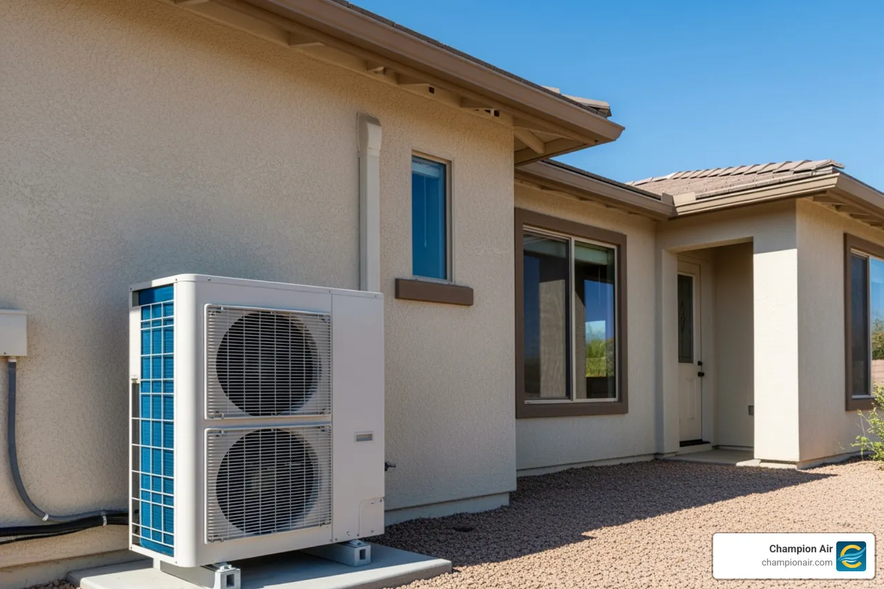 infographic showing the benefits of regular heat pump maintenance in Phoenix including 20-25% energy savings, 15+ year lifespan with proper care, reduced breakdown risk during peak seasons, improved indoor air quality, and lower monthly utility costs in Arizona's extreme climate - heat pump maintenance best in phoenix, az